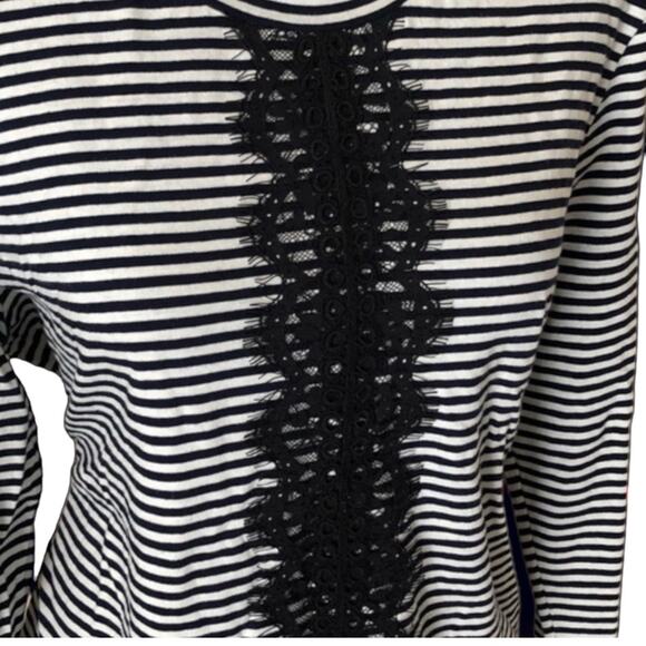 J.Crew White Black Striped Lace DetailLong Sleeve XXS - Picture 4 of 7